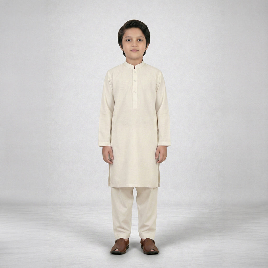 Boys Wash & Wear Off White Kurta Pajama