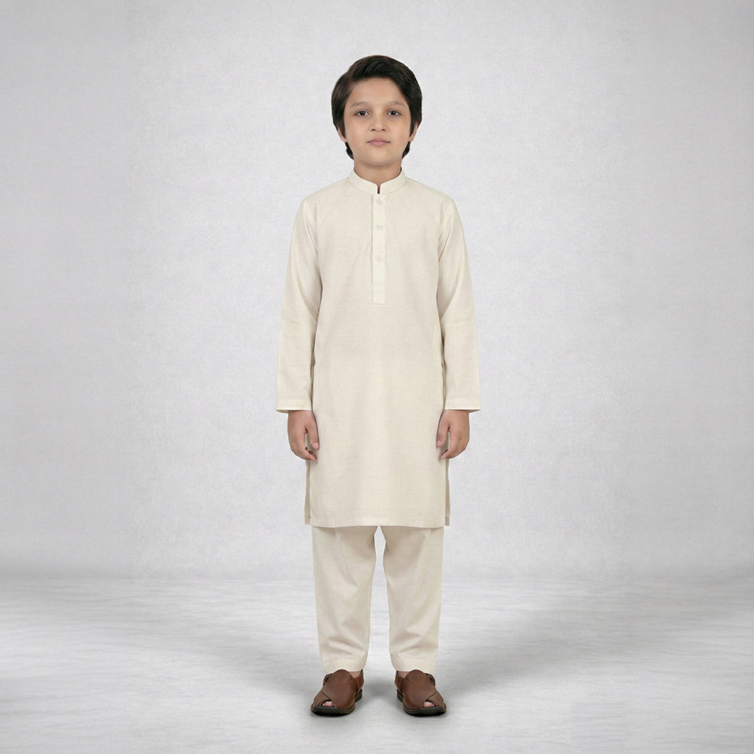 Boys Wash & Wear Off White Kurta Pajama