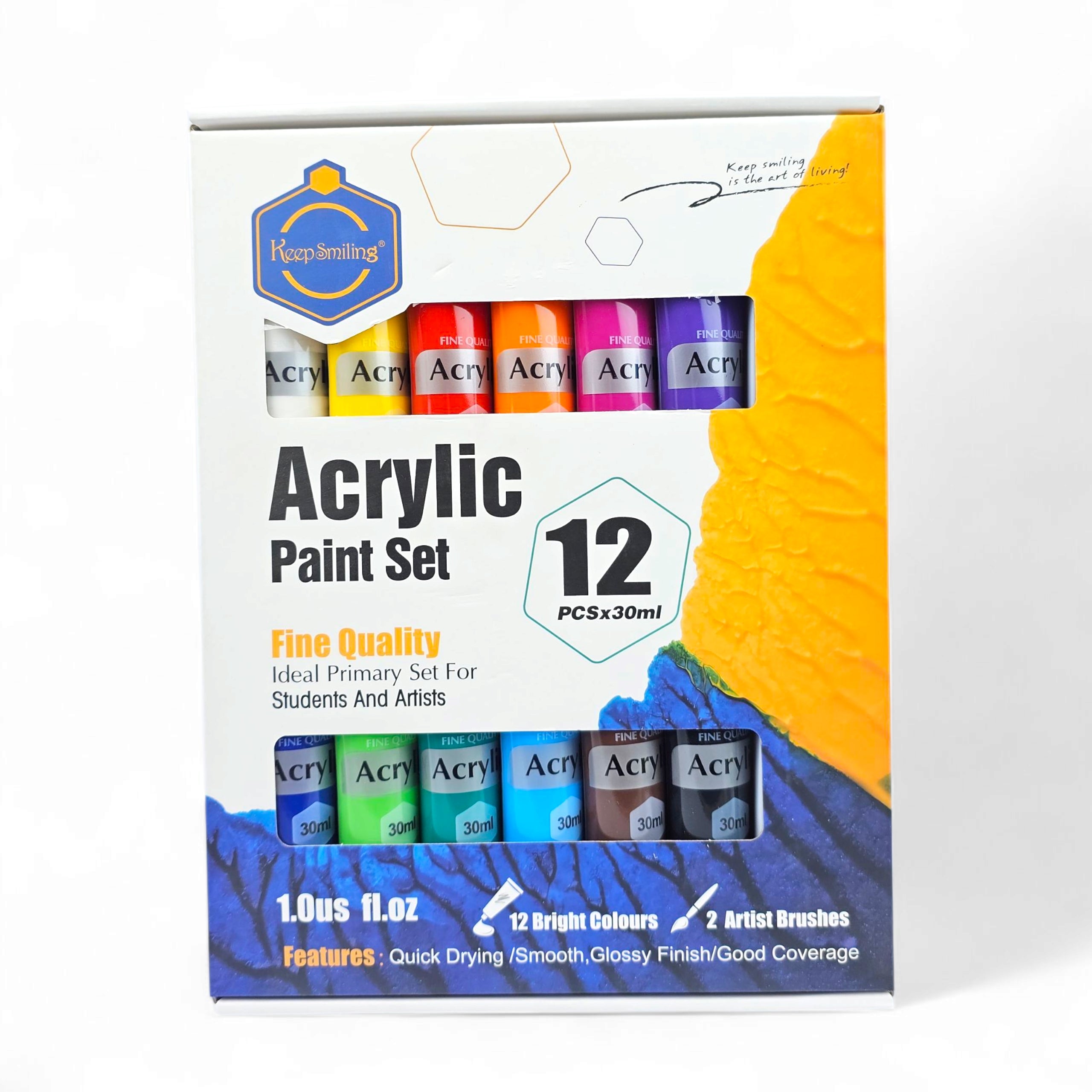 Keep Smiling Acrylic Paint Set 30ml - 12 Pcs