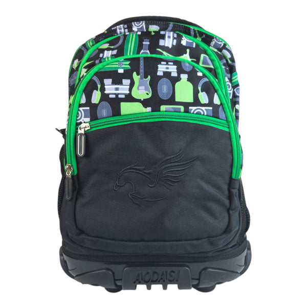 Green Print Trolley School Bag 3509