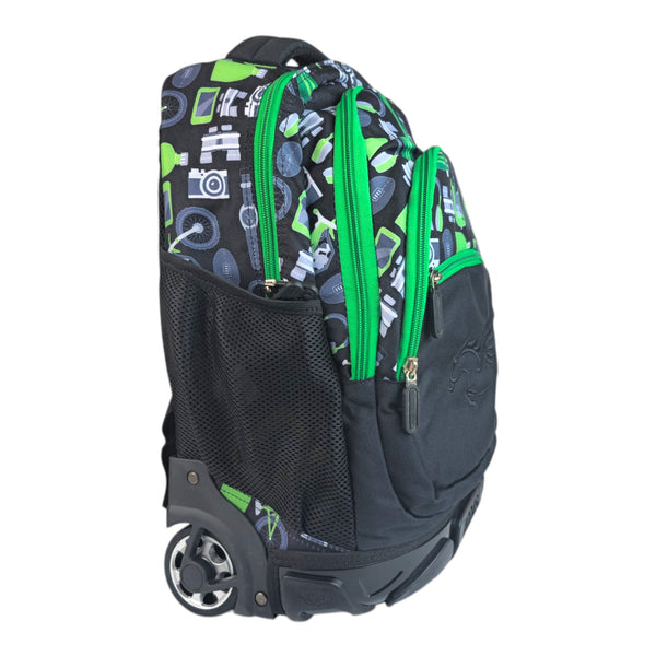 Green Print Trolley School Bag 3509