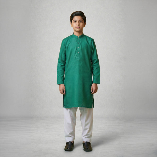 Boys Cotton Green Kurta Pajama