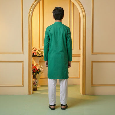 Boys Cotton Green Kurta Pajama