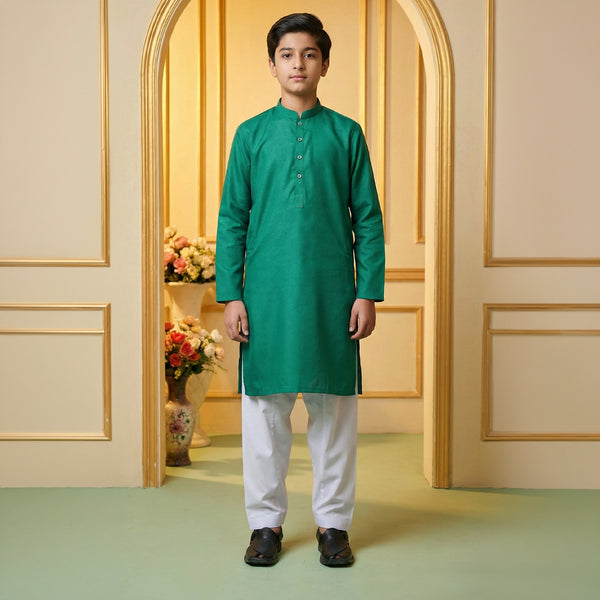Boys Cotton Green Kurta Shalwar