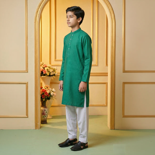 Boys Cotton Green Kurta Shalwar