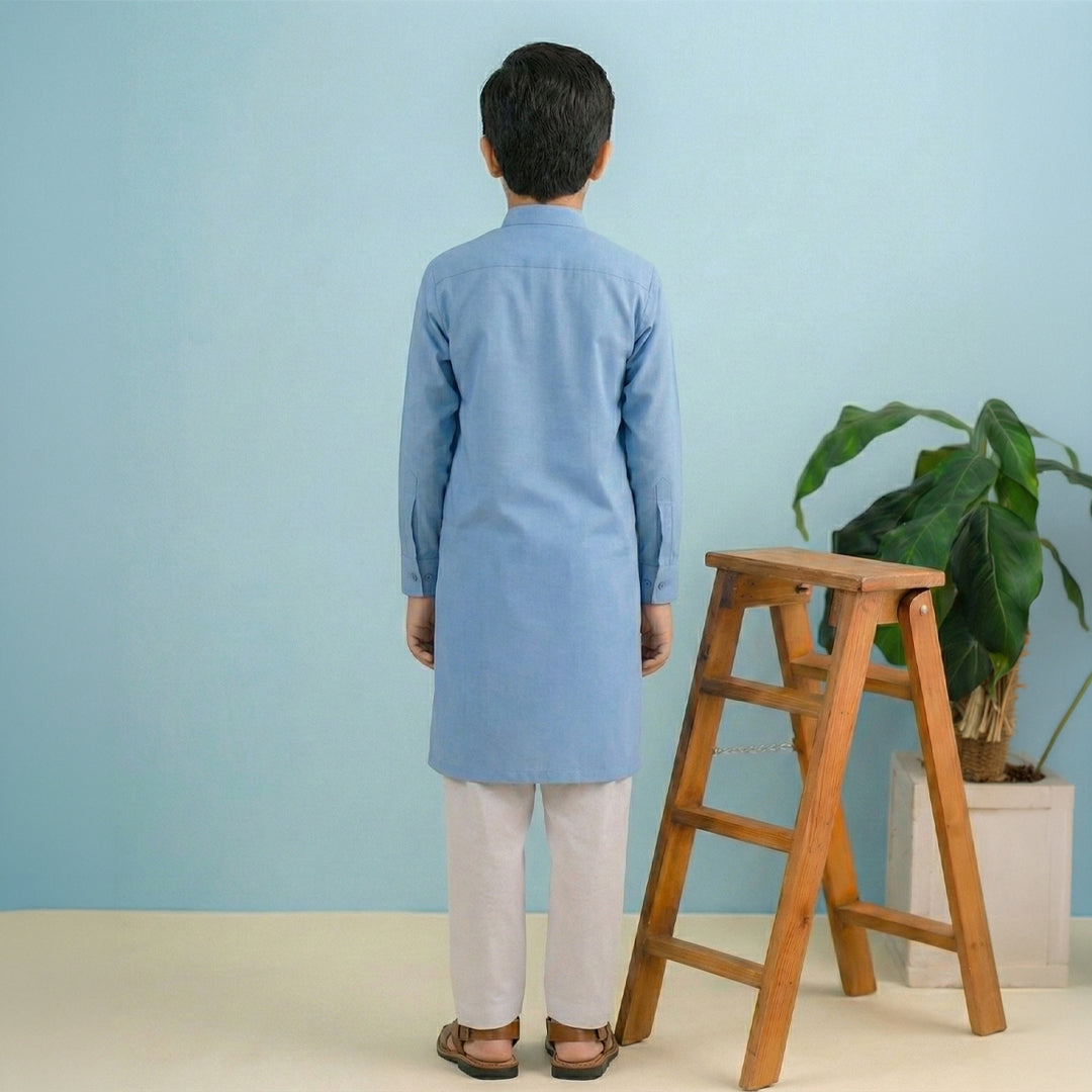 Boys Wash & Wear Sky Blue Kurta Pajama
