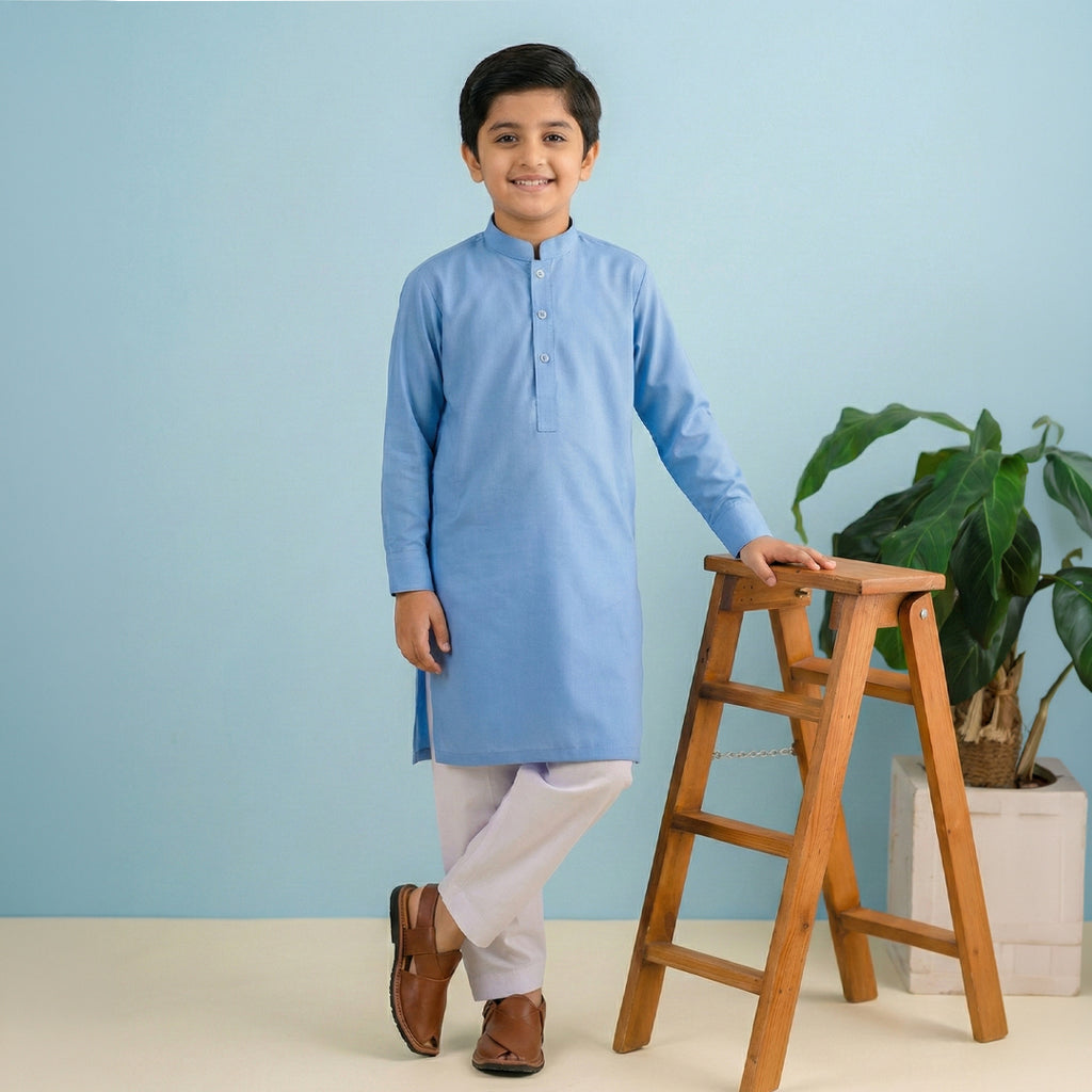 Boys Wash & Wear Sky Blue Kurta Pajama