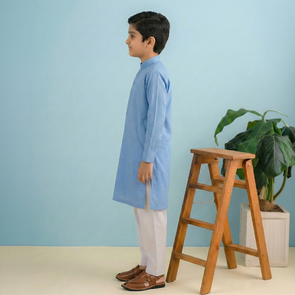 Boys Wash & Wear Sky Blue Kurta Pajama