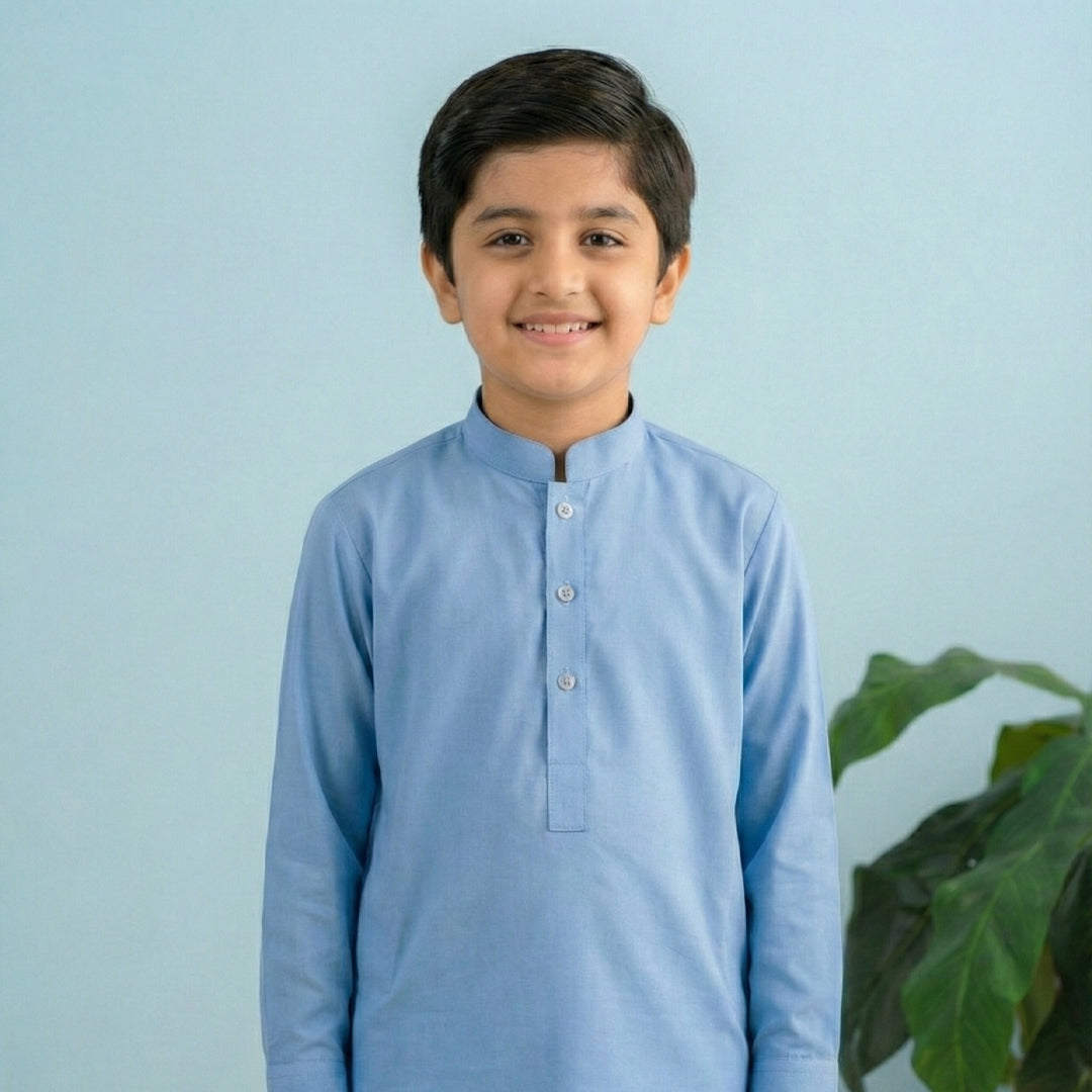 Boys Wash & Wear Sky Blue Kurta Pajama