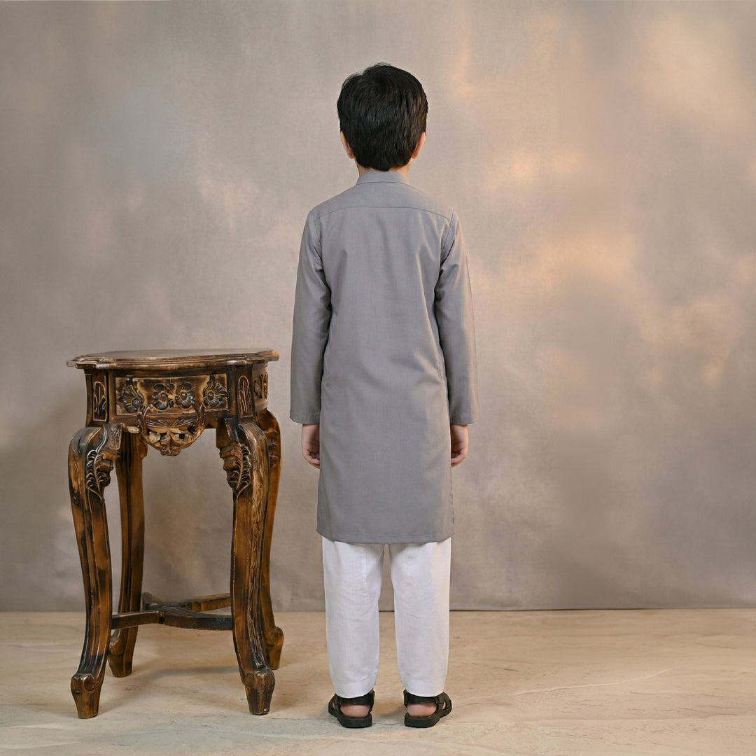 Boys Wash & Wear N Grey Kurta Pajama