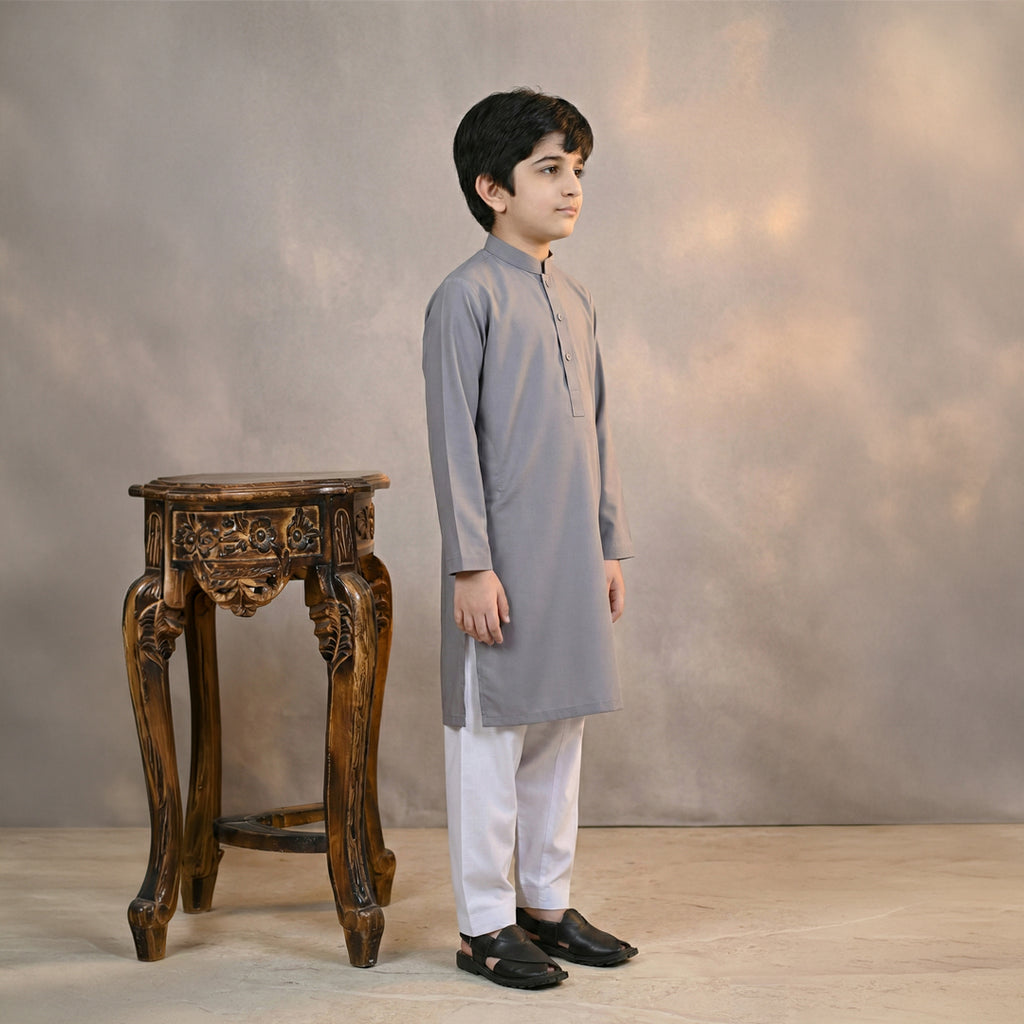 Boys Wash & Wear N Grey Kurta Pajama