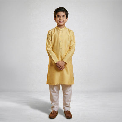 Boys Cotton Yellow Cream Kurta Pajama