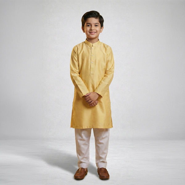 Boys Cotton Yellow Cream Kurta Pajama