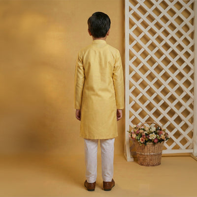 Boys Cotton Yellow Cream Kurta Pajama