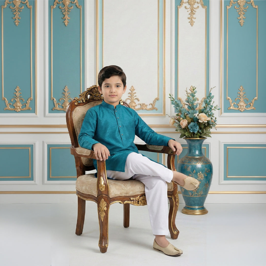 Boys Cotton Ocean Blue Kurta Pajama