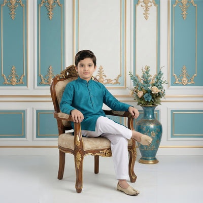 Boys Cotton Ocean Blue Kurta Pajama