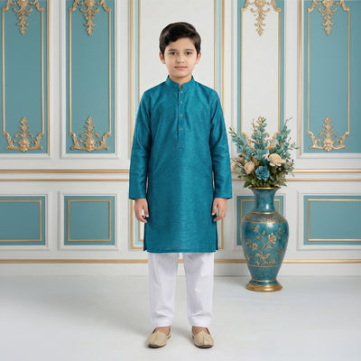 Boys Cotton Ocean Blue Kurta Pajama