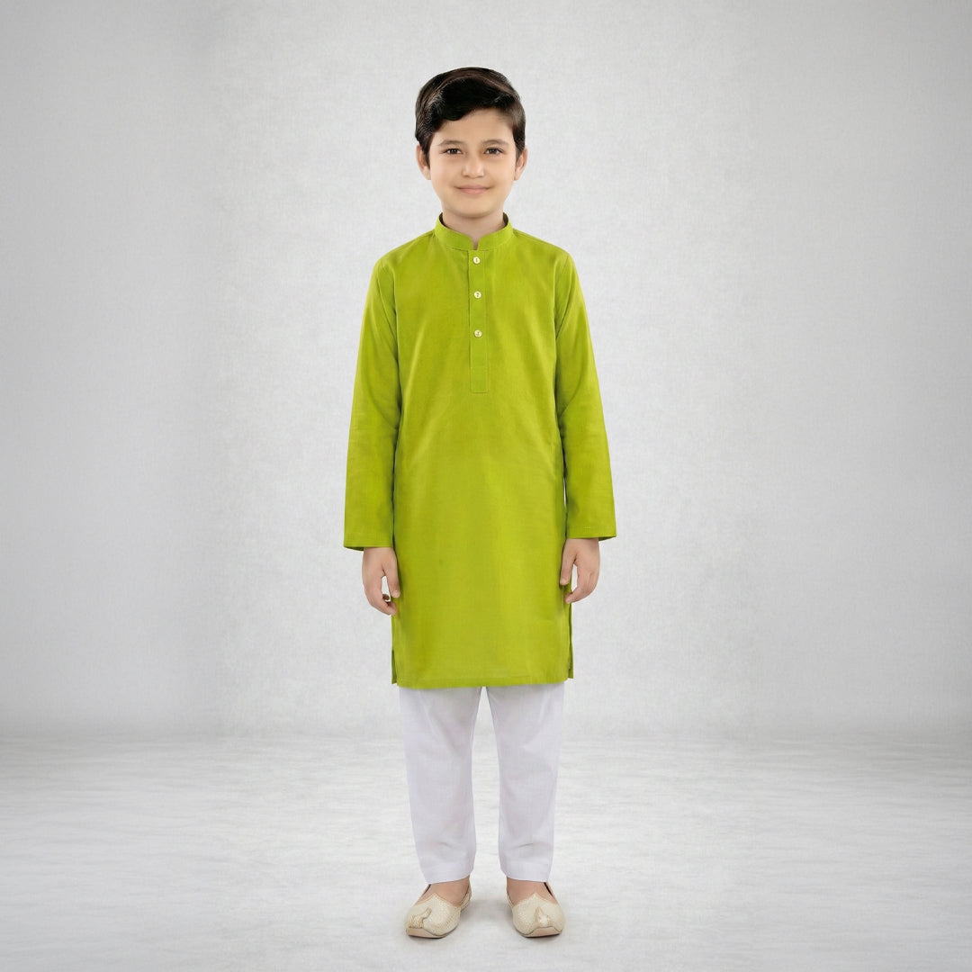 Boys Cotton Lime Green Kurta Pajama