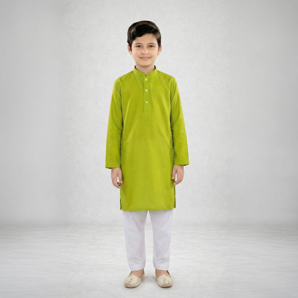 Boys Cotton Lime Green Kurta Pajama