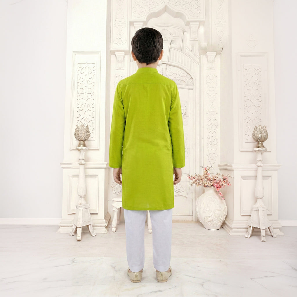 Boys Cotton Lime Green Kurta Pajama
