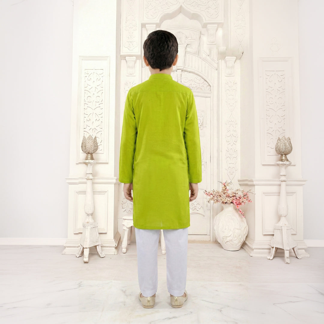 Boys Cotton Lime Green Kurta Pajama