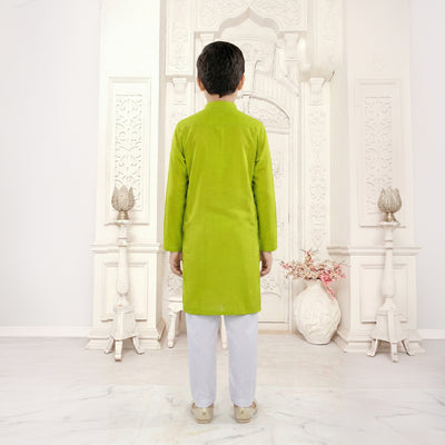 Boys Cotton Lime Green Kurta Pajama
