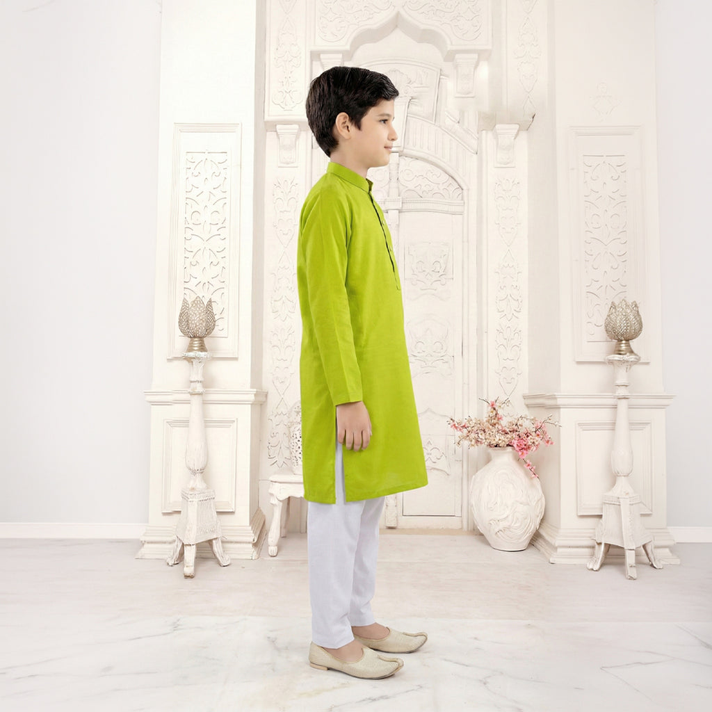 Boys Cotton Lime Green Kurta Pajama