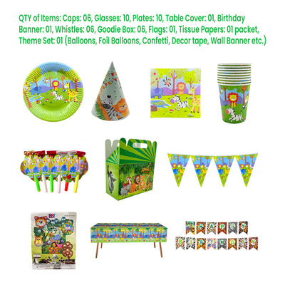 Wild Jungle Adventure Birthday Party Set - 10-Piece Kit for an Exotic Decoration