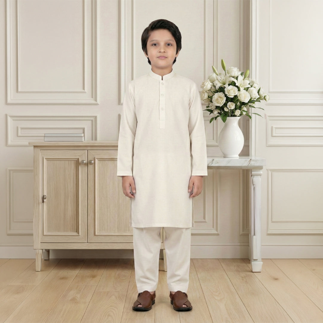 Boys Wash & Wear Off White Kurta Pajama