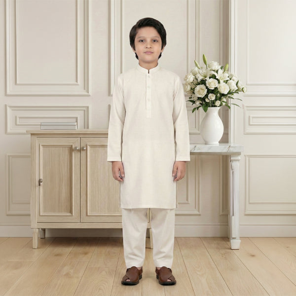 Boys Wash & Wear Off White Kurta Pajama