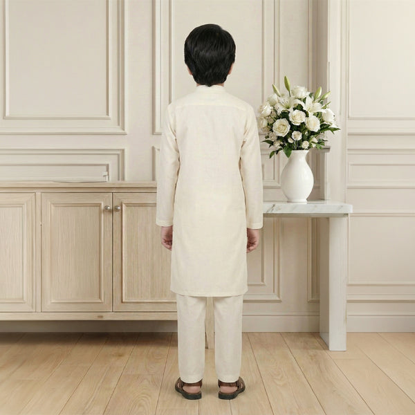 Boys Wash & Wear Off White Kurta Pajama