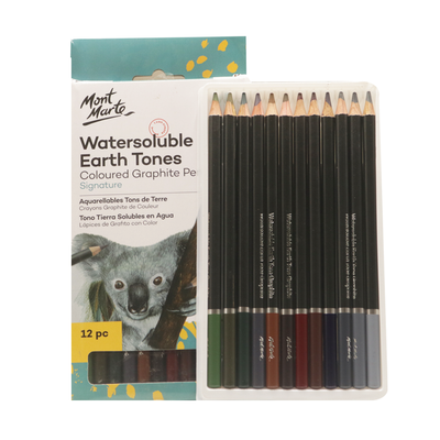 Mont Marte Watersoluble Earth Tones Coloured Graphite Pencils 12pcs